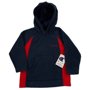 Vintage Champion Youth Blue & Red Script Logo Fleece Hoodie Boys Size XS 4/5